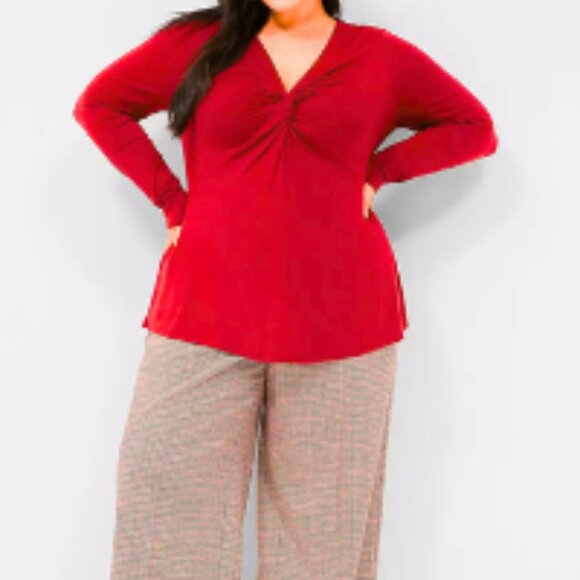 Lane Bryant Top Swing Blouse Women's Size 22-24 (3X) Cabernet Twist Front V-Neck - Picture 3 of 5